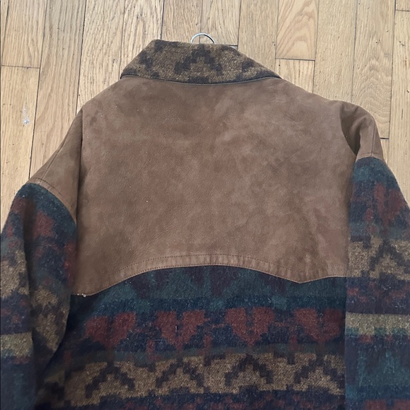 WOOLRICH VINTAGE Aztec Wool Leather JackeT Barn Saddle Chore Lined Navajo XXL - Picture 10 of 11